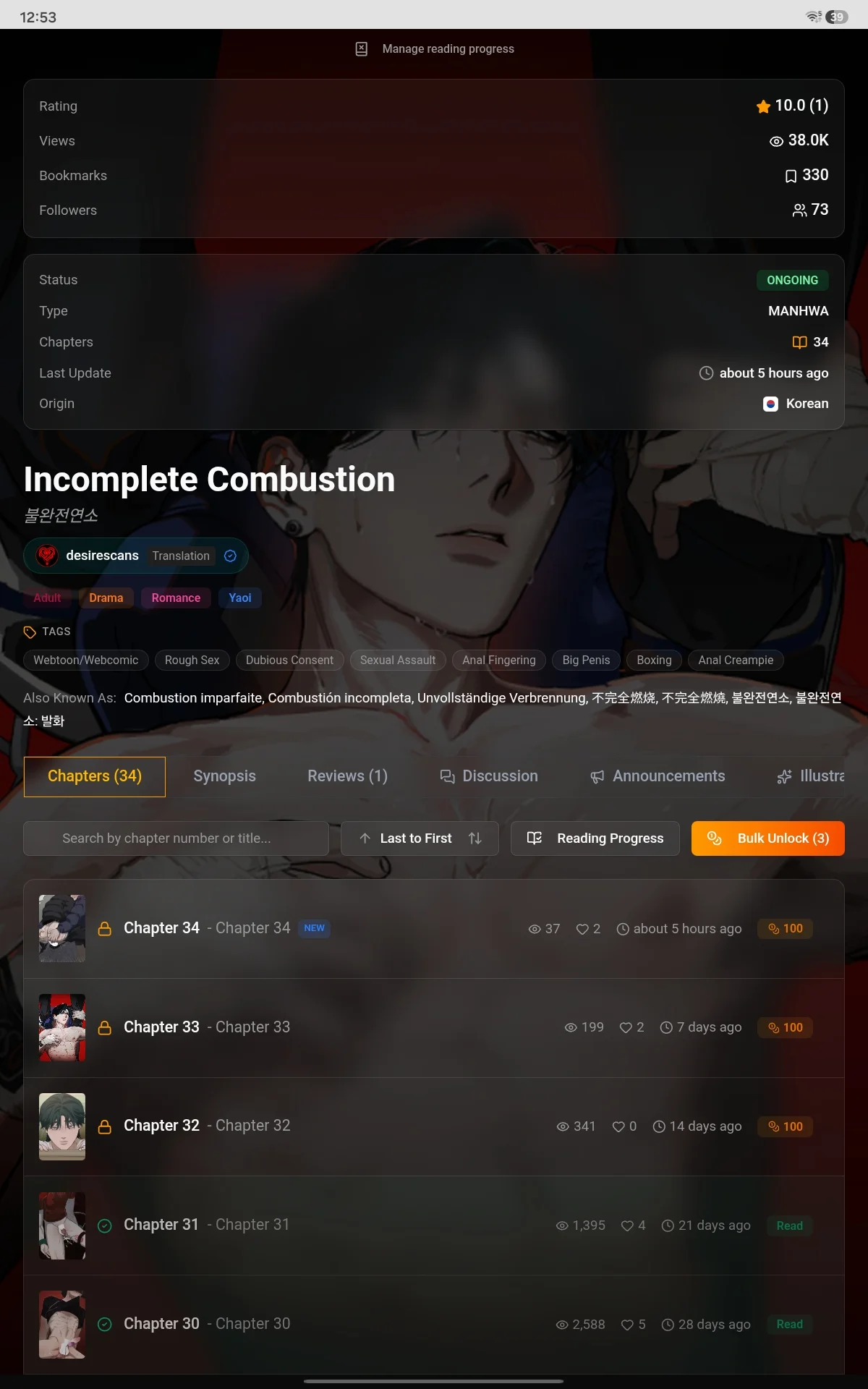 Image 5 of 5 attached to "Not getting new chapter notification"