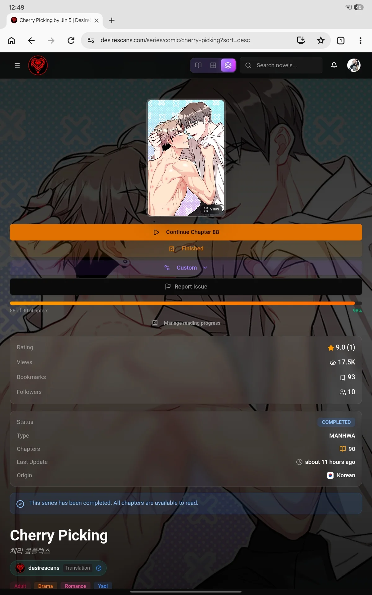 Image 2 of 5 attached to "Not getting new chapter notification"