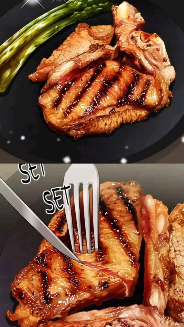 Image 3 of 5 attached to "A moment of silence for the terrifying, hyper-realistic 3D food they put on the dinner tables 🥩💀"